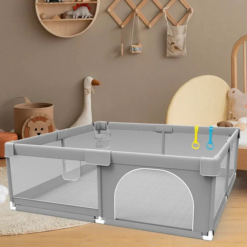 Parc Bébé Sécurisé Gris Clair – CozyPlay™